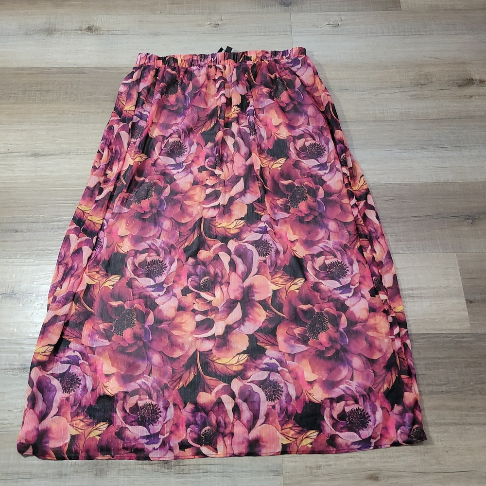 ECI Floral Maxi Skirt in Pink and Black